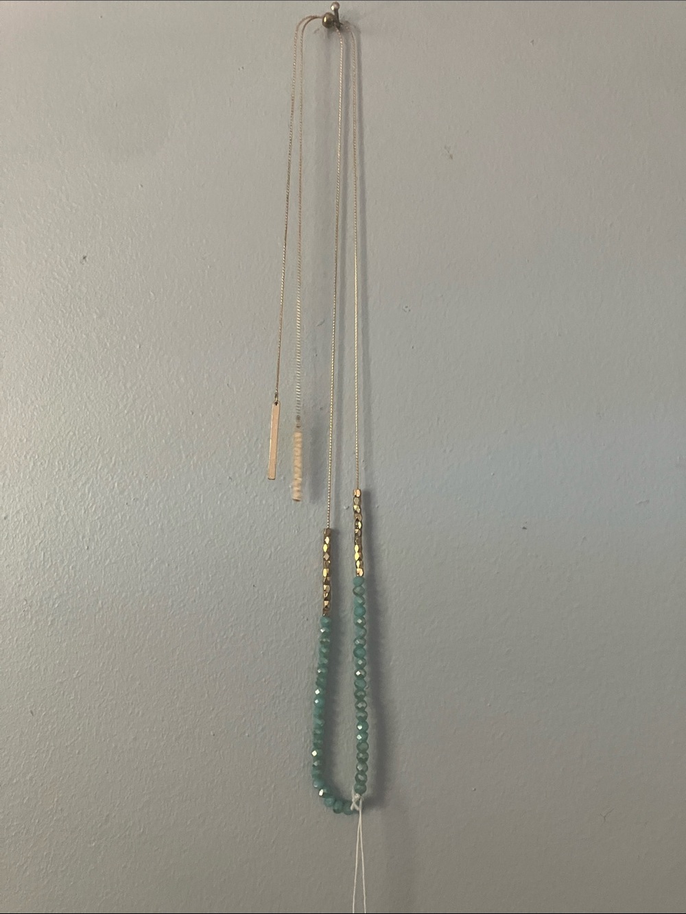 Gold Chain Necklace with Aqua Beaded Strand - Women Jewelry